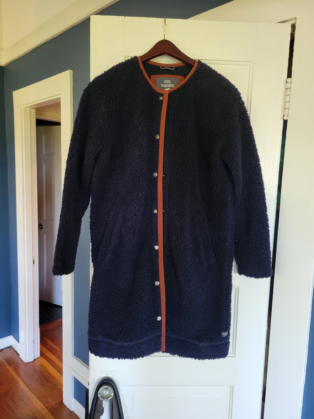 Toad&Co Navy Sherpa Jacket with Rust Trim